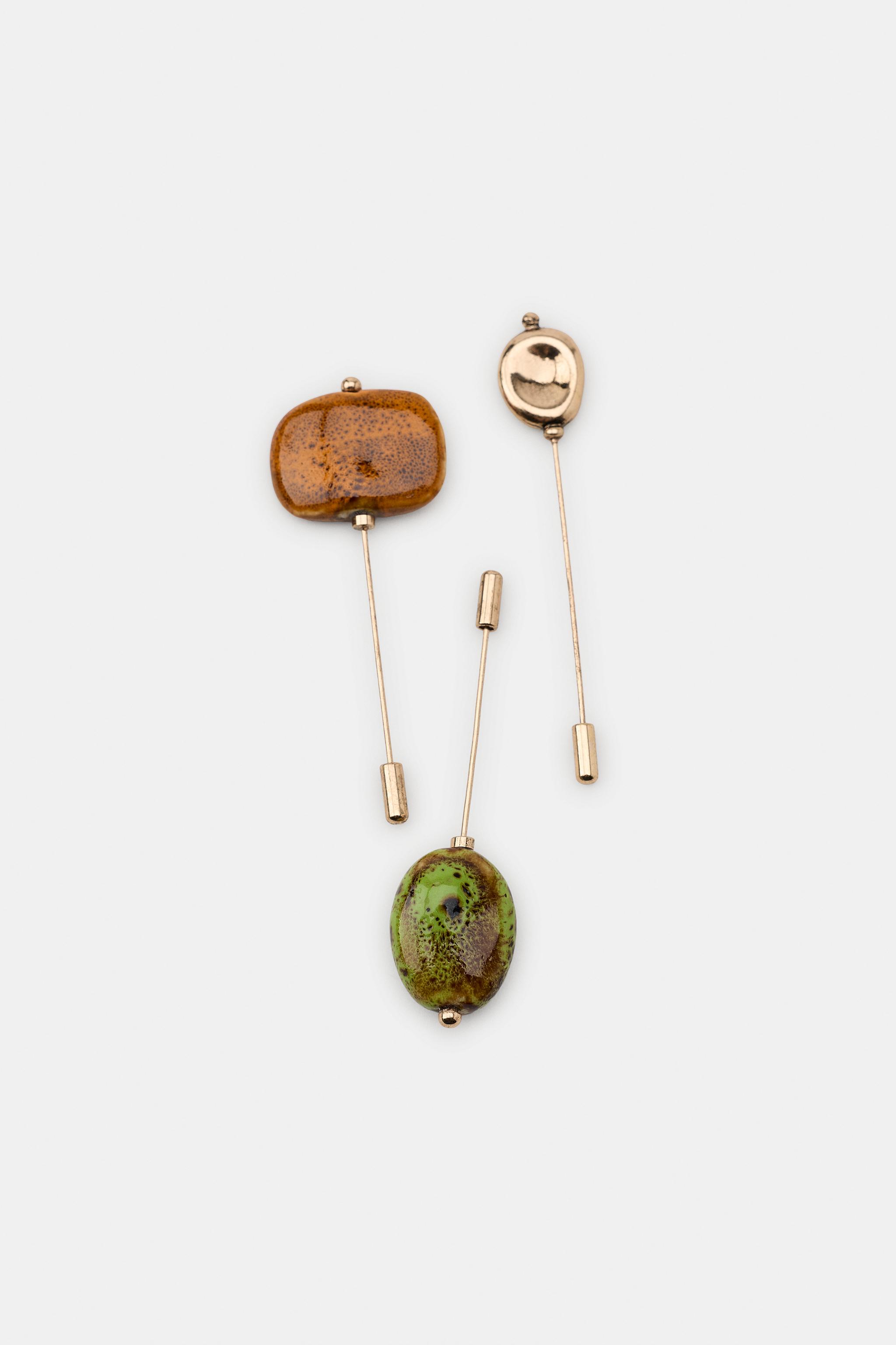 LOT DE 3 BROCHES ÉPINGLES À PIÈCES EN CÉRAMIQUE